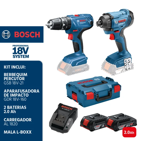 Kit Bosch 18V com Berbequim e Aparafusadora de Impacto 0615990L41