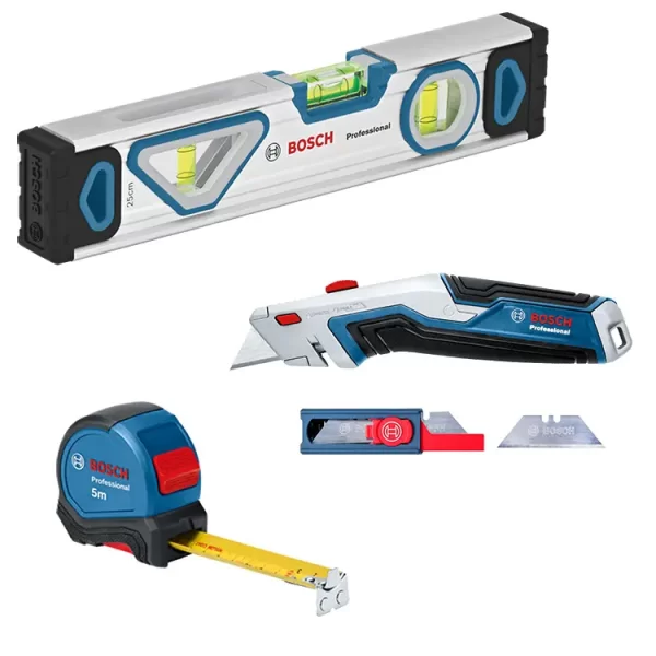Kit combinado (canivete, nível, fita métrica e 10 lâminas) Bosch 1600A027M3 1600A027M3